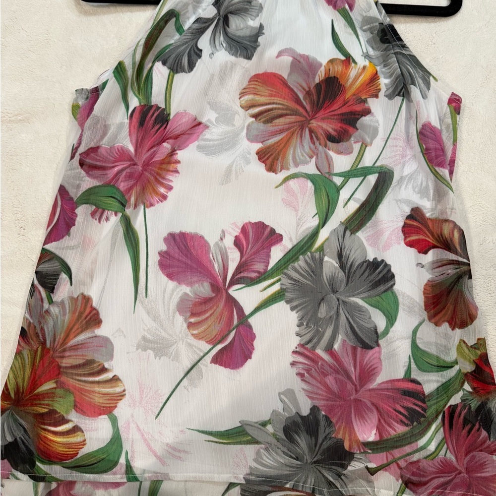 Floral Halter top- Pink & Gray on White